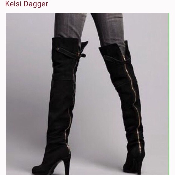 Kelsi Dagger Suede & Leather Black Knee High Boots - Picture 2 of 12